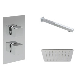 Cube Thermostatic Twin Concealed Shower Valve with Fixed Shower Head