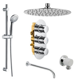 Rondo Thermostatic Triple Concealed Shower Valve System with Fixed Shower Head