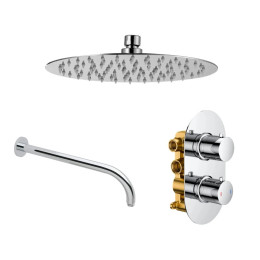 Globe Thermostatic Twin Concealed Shower Valve with Fixed Shower Head Chrome