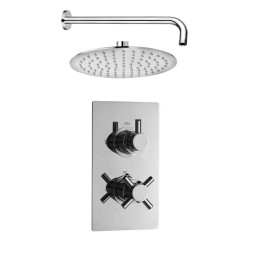 Kross Thermostatic Single Outlet Twin Concealed Shower Valve with Fixed Shower Head Chrome