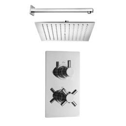 Kross Thermostatic Single Outlet Twin Concealed Shower Valve with Fixed Shower Head Chrome